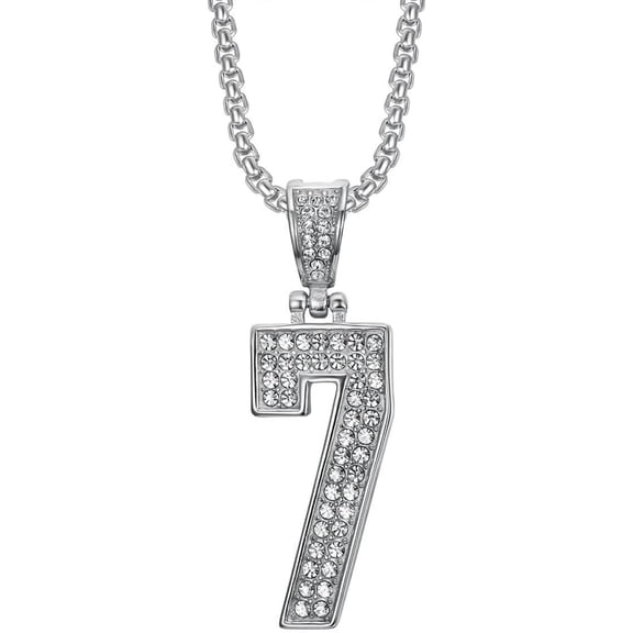 Zephyriana Men's Women's Stainless Steel Hip Hop Jewelry Inlaid Zirconia Number 7 Amulet Retro Exquisite Festival Necklace