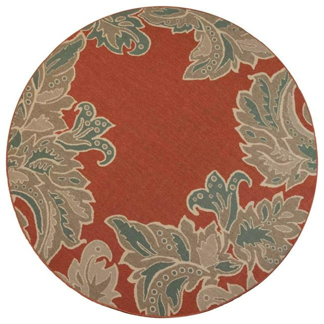 Trans-Ocean Imports RVID8764824 7 ft. 10 in. Liora Manne Round Riviera Ornamental Leaf Indoor & Outdoor Rug - Red