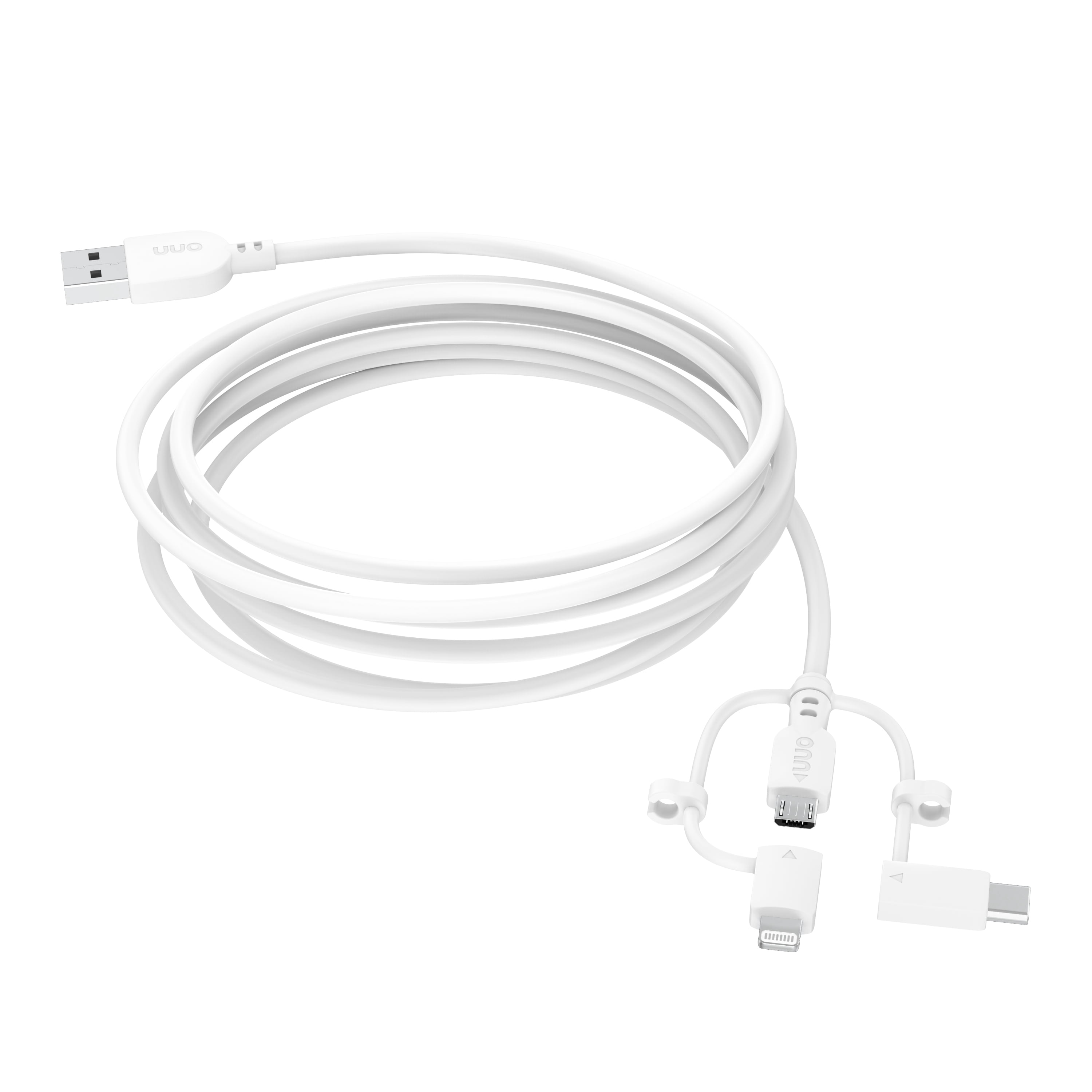 ONN 6' Micro-USB to Lightning to USB-C Cable, White