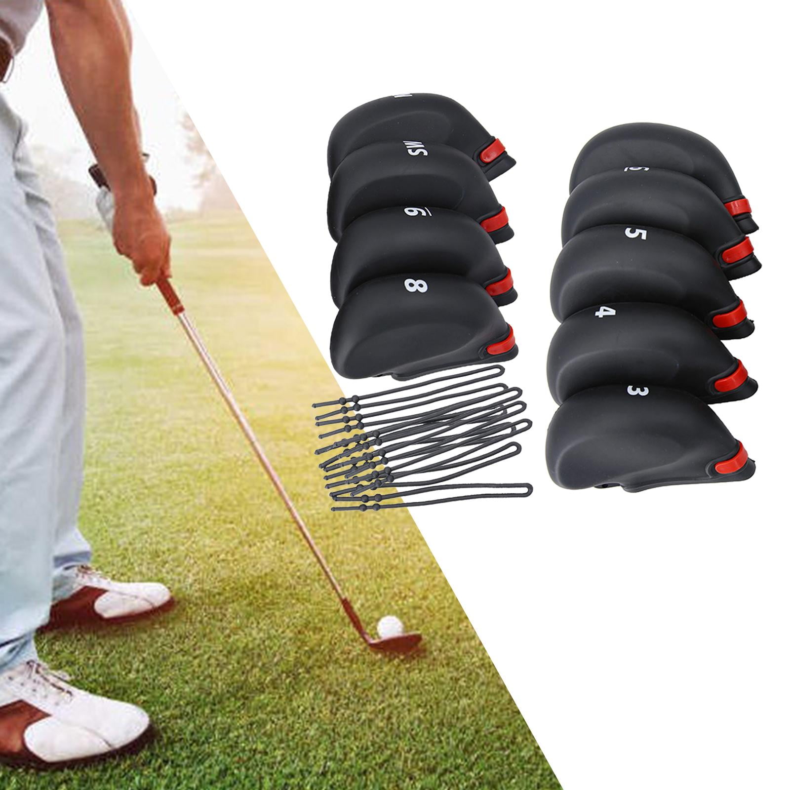 Axioma 9 Pieces Deluxe Golf Driver Headcover Accessories Set Leather Protector Waterproof