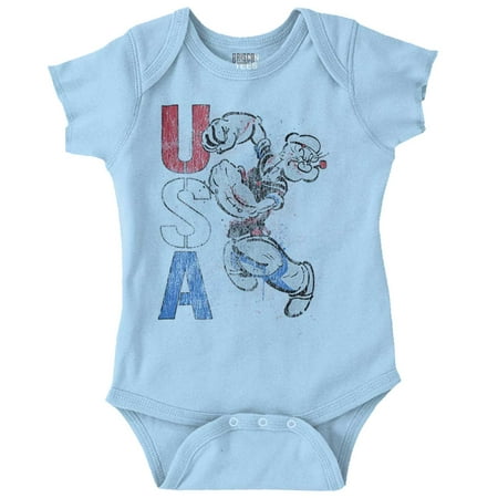 

Popeye the Sailor Man USA Patriot Romper Boys or Girls Infant Baby Brisco Brands NB