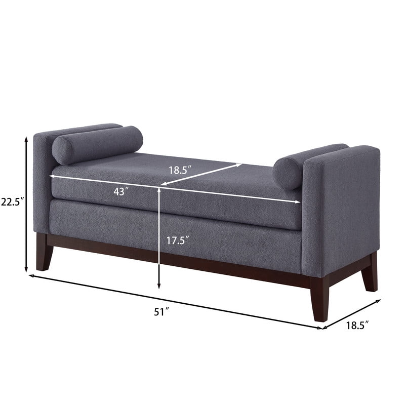 51" Storage Ottoman Bench with Arms and Pillows, Large Boucle Upholstered Tufted End of Bed Bench with Thick Padded Seat for Entryway, Living Room,Bedroom, Dark Gray