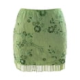 thumbnail image 5 of HXWCHs Sequin Glitter Floral Beaded Mini Skirt Low Waist Tassled Party Clubwear Evening OutfitL Green, 5 of 5