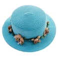 thumbnail image 1 of 52-54 cm circunferencia del sombrero sombrero de sol de verano para niños guirnalda playa al aire libre sombrero de copa plano protector solar sombrero de paja plegable azul cielo, 1 of 5