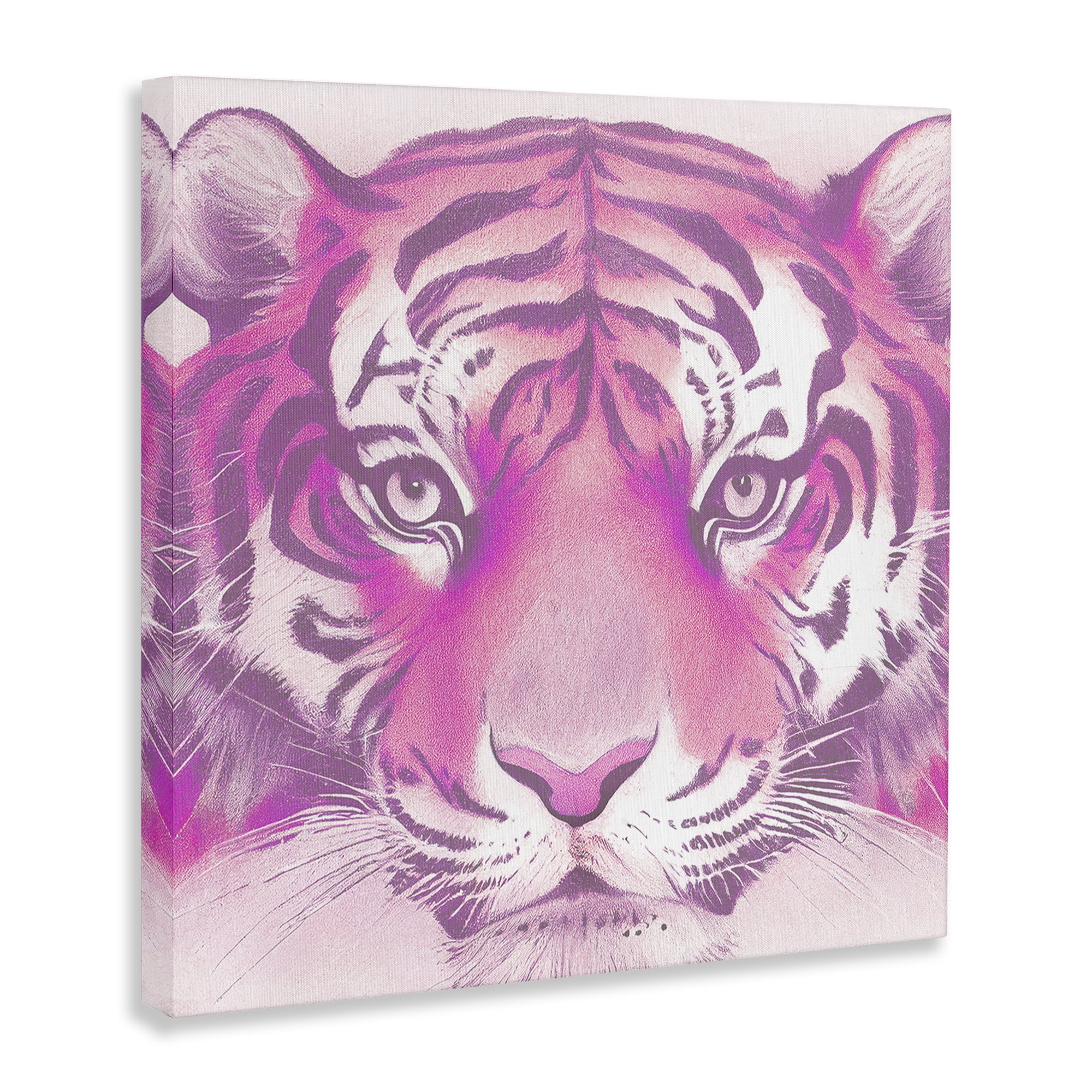 Stupell Industries Pink Tiger Face Animals Painting Wrapped Canvas Art Print Wall Art, 17 x 17
