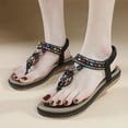 thumbnail image 2 of Gubotare T Strap Sandals for Women Womens Sandals Arch Support Slingback Rhinestone Dressy Sandals Comfort Summer Shoes Ankle Strap Elastic Flats for Beach Walking (Black,Size 8), 2 of 9
