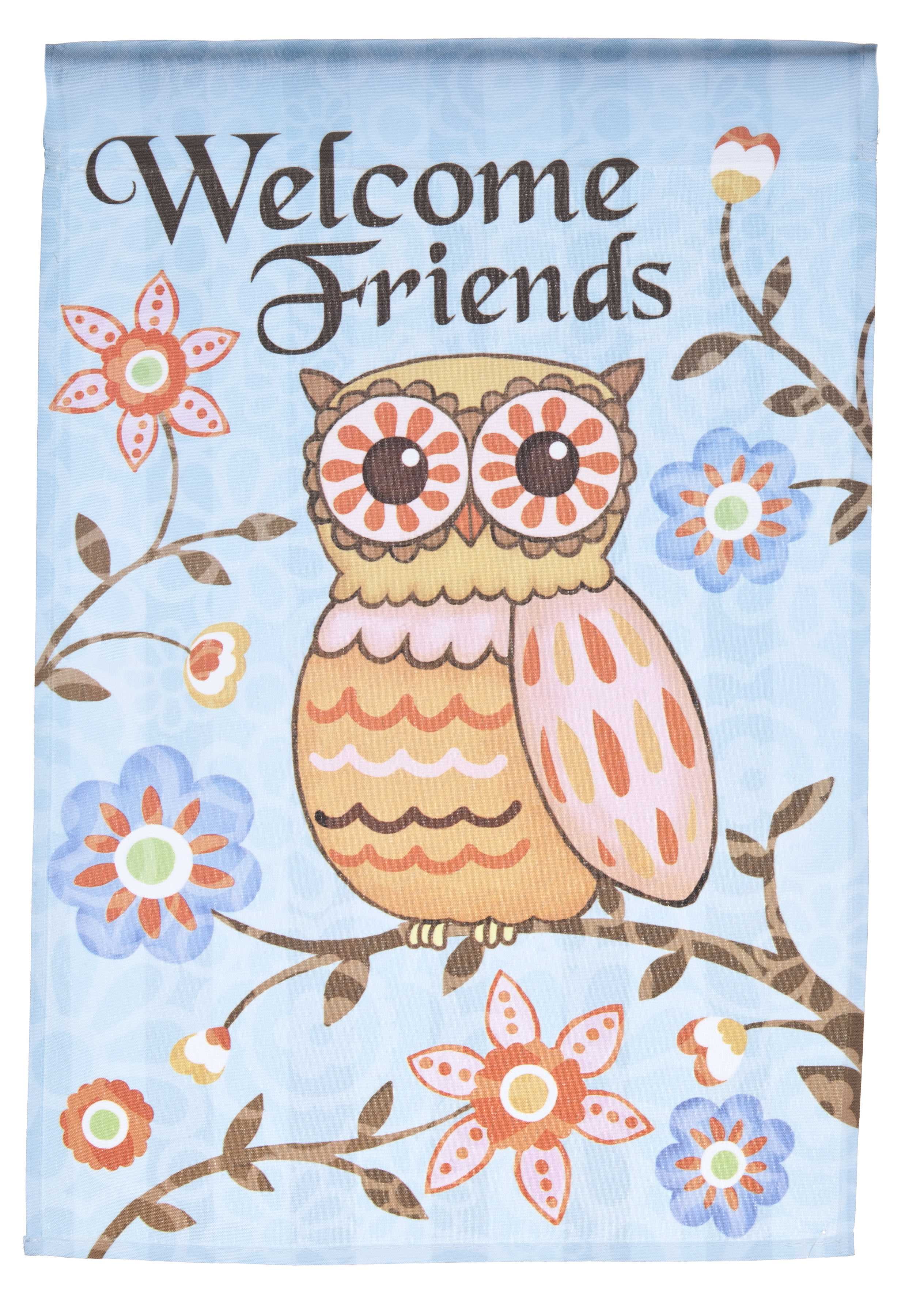 Spring Time Owl Welcome Friends Lawn Flag by Garden Accents (12 x 18 Inch) by