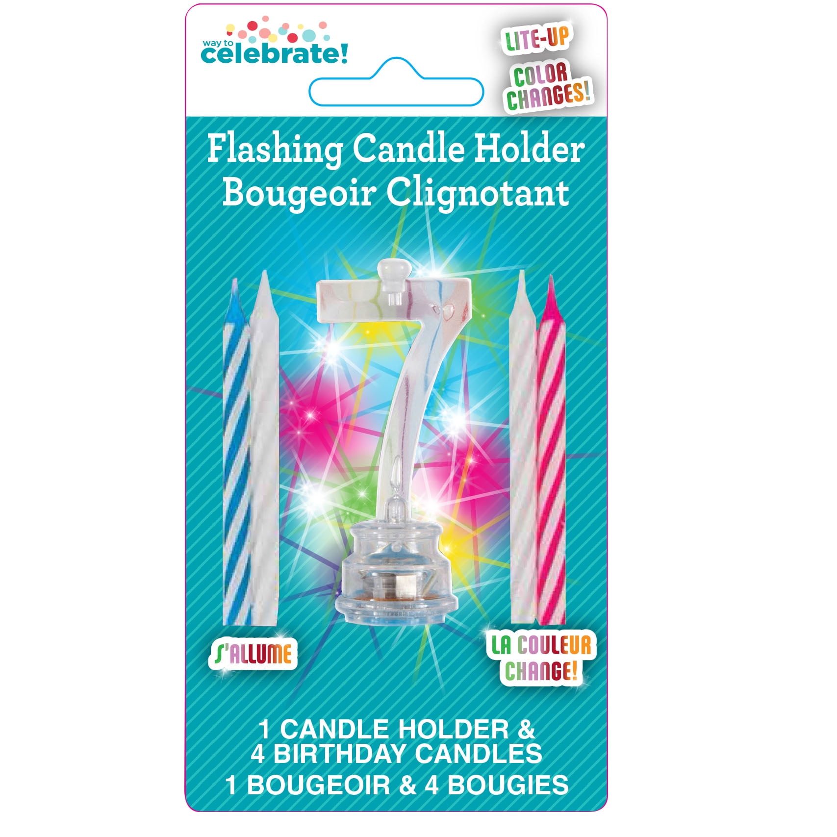 Multicolor Number 7 Flashing Birthday Candle Holder and Candles Set, 5 Pieces, by Way To Celebrate
