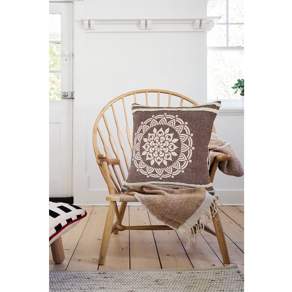 Ox Bay 26" x 26" Brown/ White Medallion Organic Cotton Pillow Cover