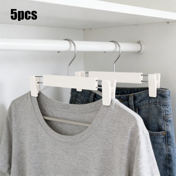 PONPRNGY Pants Hangers with Clips 5 Pack, Non-Slip Skirt Hangers for Women, Upgraded Heavy Duty Plastic Clip Hanger for Pants, Trousers, Jeans, 11" Short Hanger