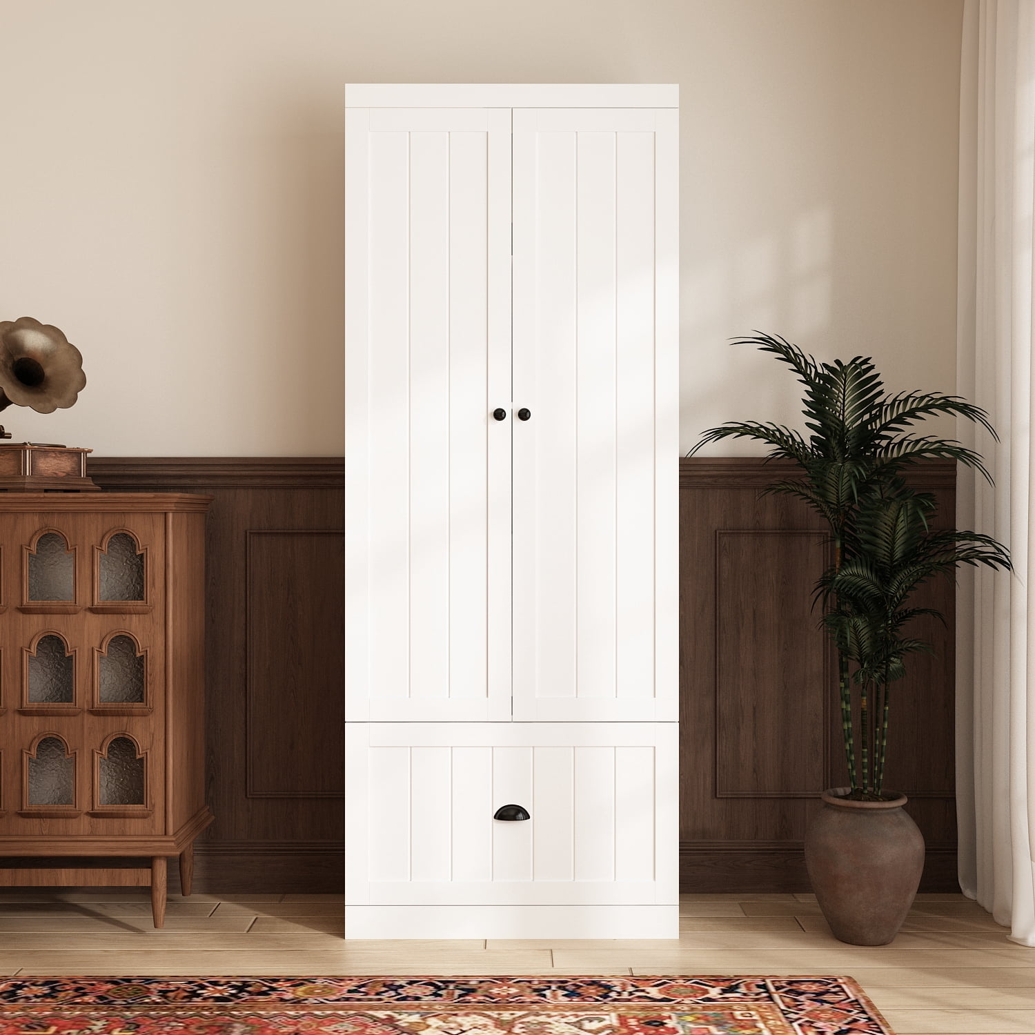 MONSLIPA 71" Tall Kitchen Pantry, Freestanding Pantry Cabinet with Adjustable Shelves and Doors for Kitchen Dining Room, White