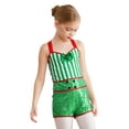 thumbnail image 3 of Aislor Kids Girls Candy Cane Costume Xmas Santa Cosplay Sleeveless Striped Sequins Leotard Size 6-16 Green 16, 3 of 7