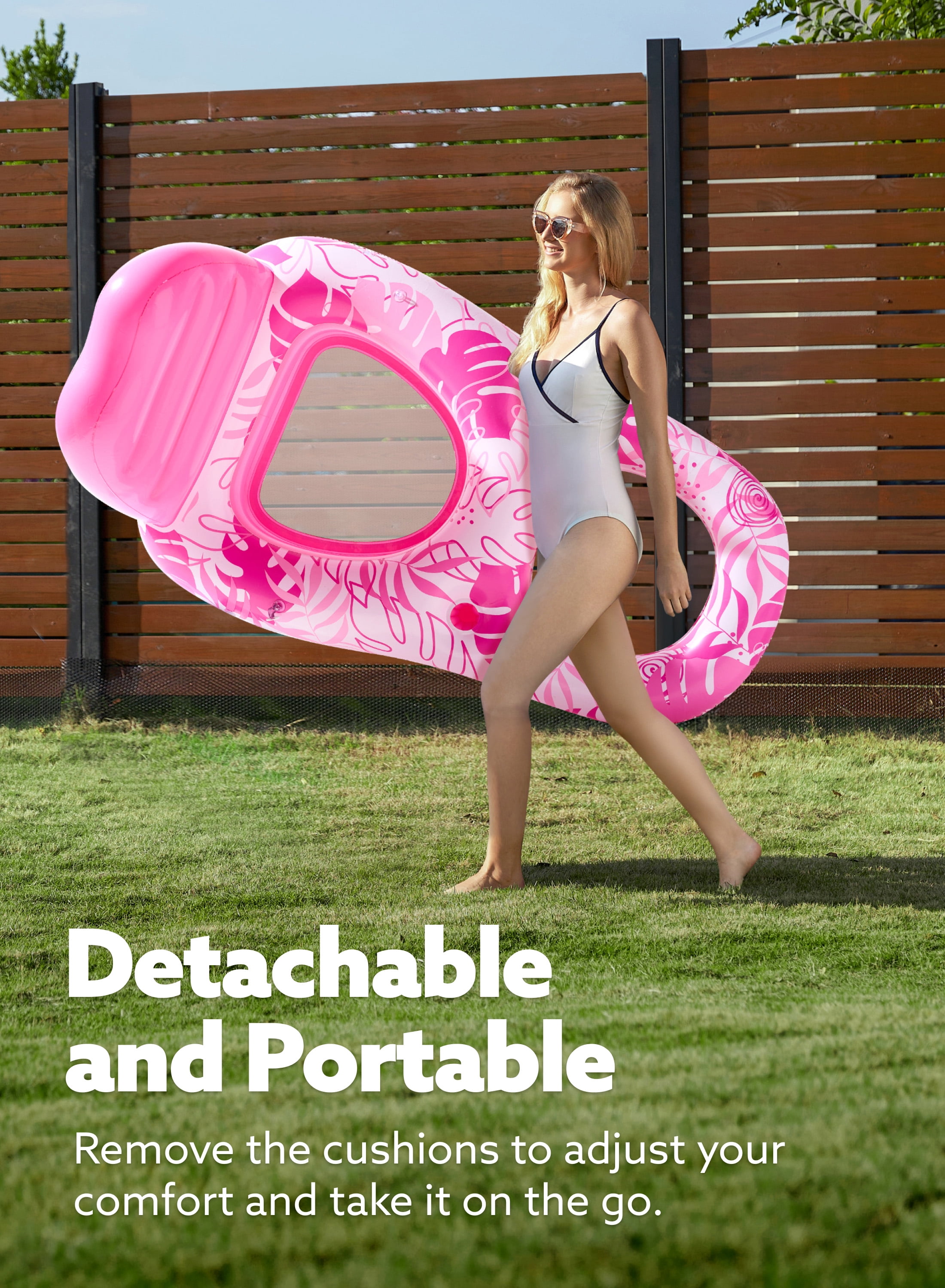 Joyfy Pool Floats Chairs Adult 2 Packs Inflatable Pool Lounger with Cup Phone Holder, Backrest, Footrest, Tanning Pool Lounge