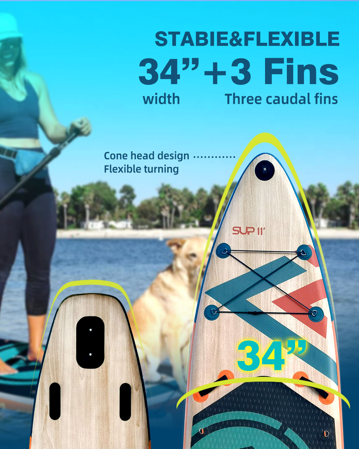 AILIEFSUN Wood Grain, 11'*34”*6“Ailiefsun Stand Up Paddle Board Inflatable Stable Sup Board with Fishing Paddleboards Accessories for Adults Youth Wide Non-Slip Deck Surfboard