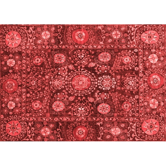 Ahgly Company Machine Washable Indoor Rectangle Oriental Red Traditional Area Rugs, 7' x 9'