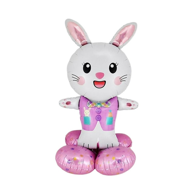 2 figuras de conejo artificial con ropa, adorno de conejo de Pascua de paja. rosa