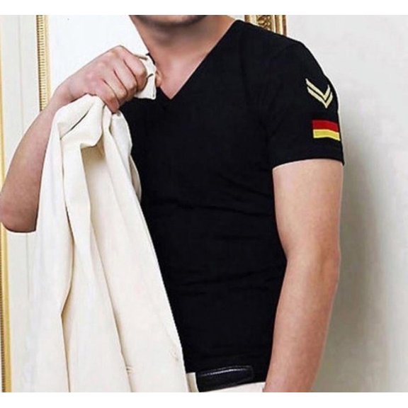 Mens Short Sleeve Slim Fit V Neck Army Tee Shirt