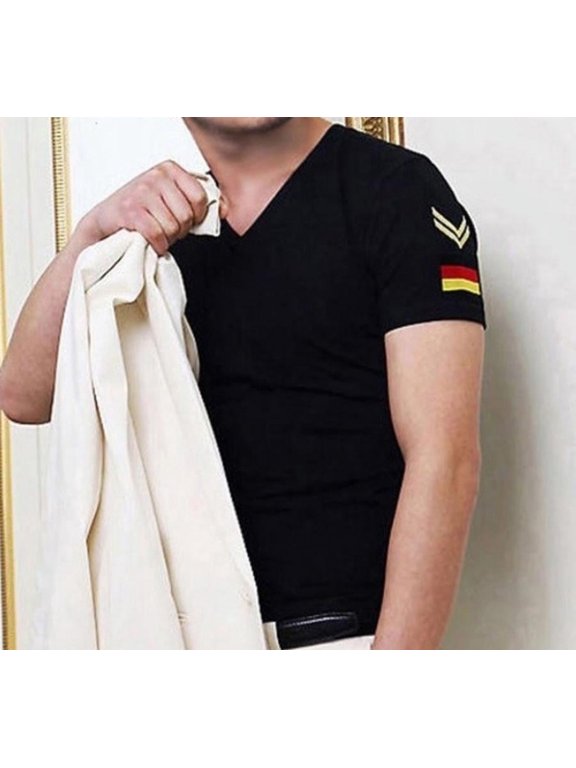 Mens Short Sleeve Slim Fit V Neck Army Tee Shirt