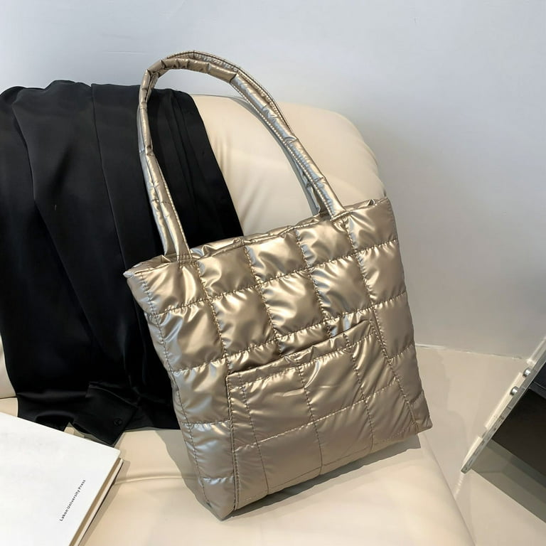 Vakind Women Winter Puffer Shoulder Bag Large Capacity Handbag Bag Tote Bag (Gold), Adult Unisex