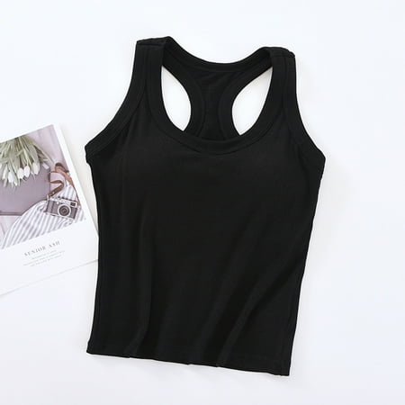 SBYOJLPB Camisole with Built in Bra Women s Padded High Waisted Slim Tank Top with Solid Color Base Shirt Black 8(L)
