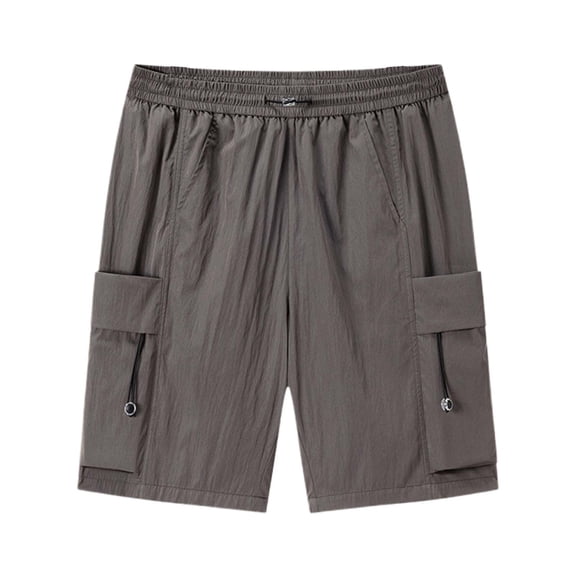 MIXUE Mens Shorts Summer Solid Color Elastic Waist Drawstring Casual With Pockets Breathable Work Outdoor Activities Sports Sportwear,Gray,M