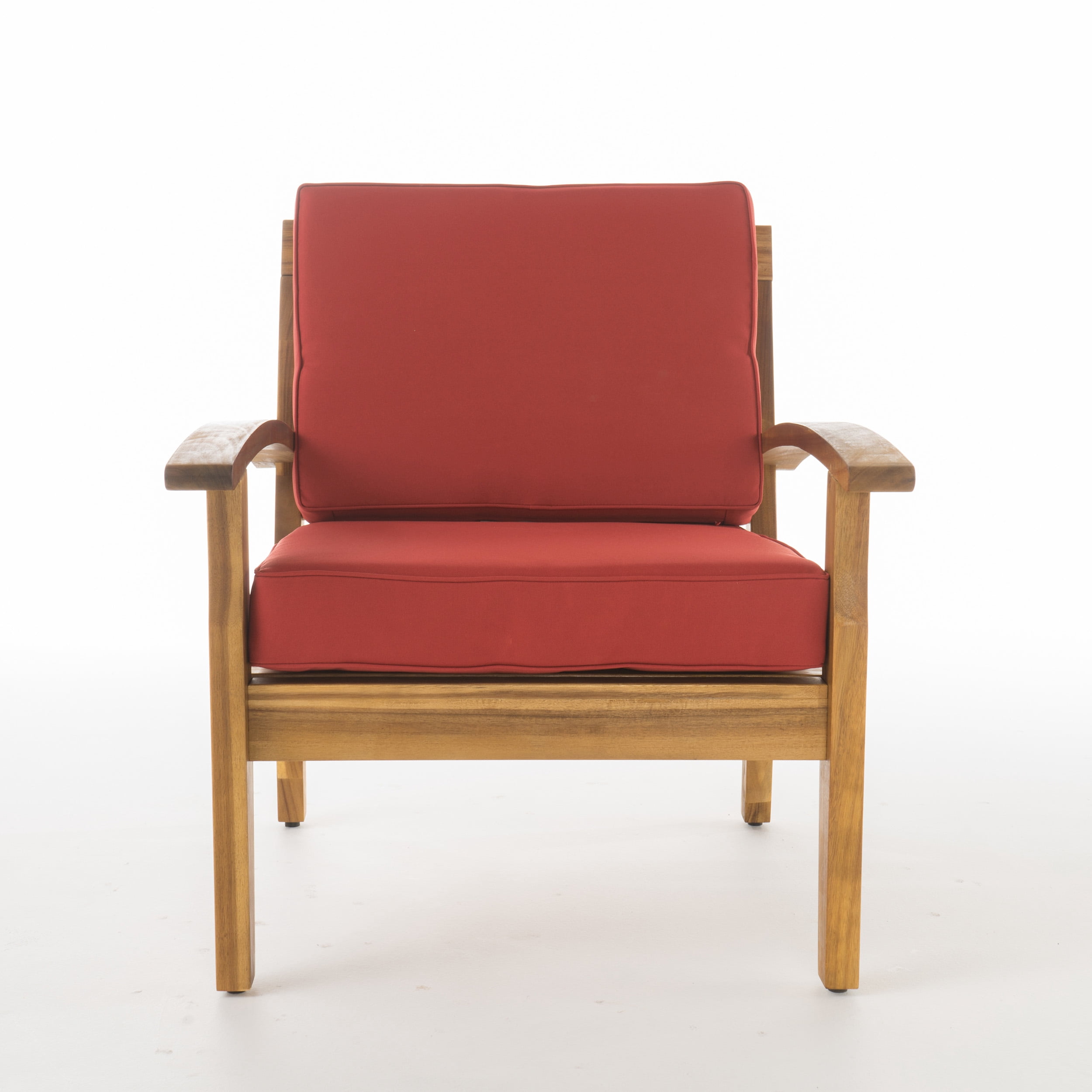 Aletta Outdoor Wooden Club Chairs with Cushions, Set of 4, Teak Finish, Red