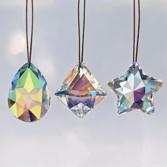 3-Piece Crystal Prism Suncatchers Set with Hanging Lines, Multi-Shape Glass Rainbow Maker for Window Home Decor