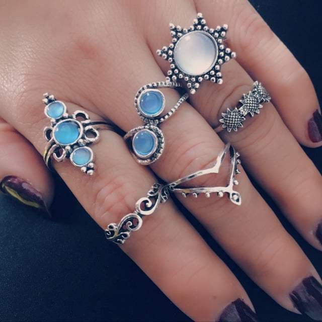 Anillos para mujer, regalos para mujer, juego de 6 anillos bohemios vintage apilables para nudillos.