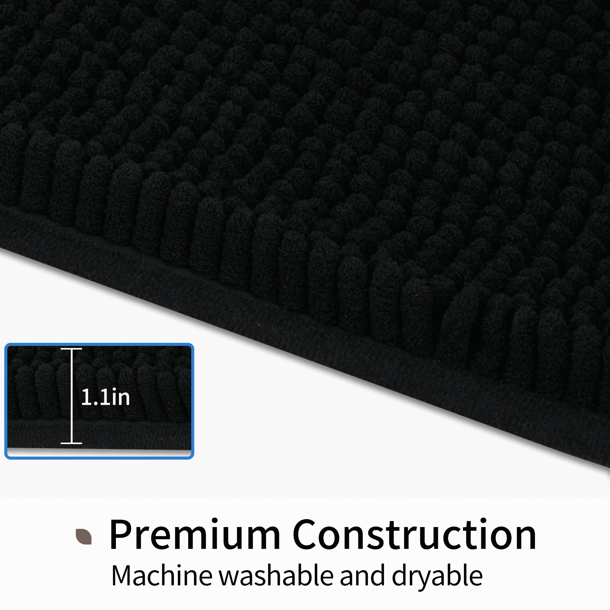 Evlmd Bathroom Rugs, Extra Soft Absorbent Shaggy Chenille Bath Rugs, Non-Slip Black Bath Mats for Bathroom Floor Tub and Shower, Home Decor Accessories, 24" X 47"