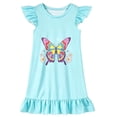 thumbnail image 2 of Gunia Little Girls Nightgown Princess Pajamas Playful Nightdress Cute Butterfly Print Flutter Sleeves Cozy Cute Night Gowns Pjs Loungewear Light Blue 6-7 Years, 2 of 3