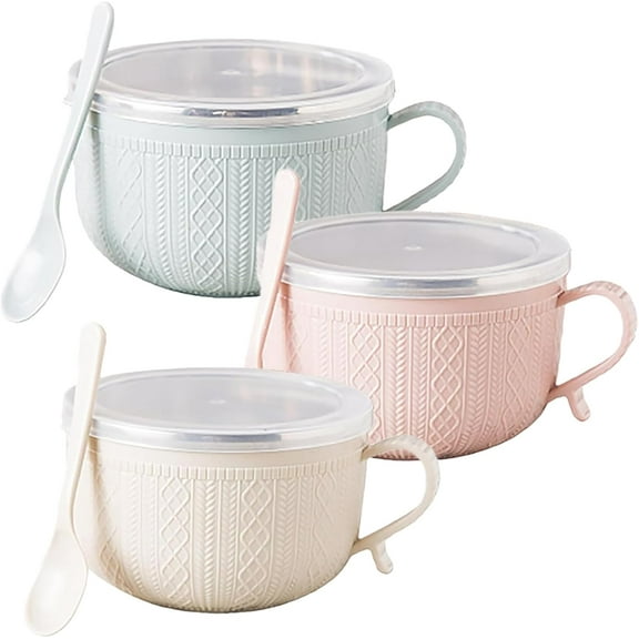 Set of 3, 25 Oz Mug Meals with Lids, Double-Wall Insulated Mugs, with Handles & Spoon, for Soups and Coffee, Perfect as a Christmas Gift