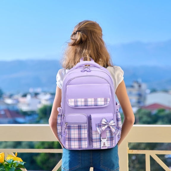Tgbvmt Cute Girls Backpack With Bowknot Primary Junior School Students Storage Adjustable Shoulder Straps Durable Comfortable Multipurpose School Bag Travel Outdoor Daily Essentials Use