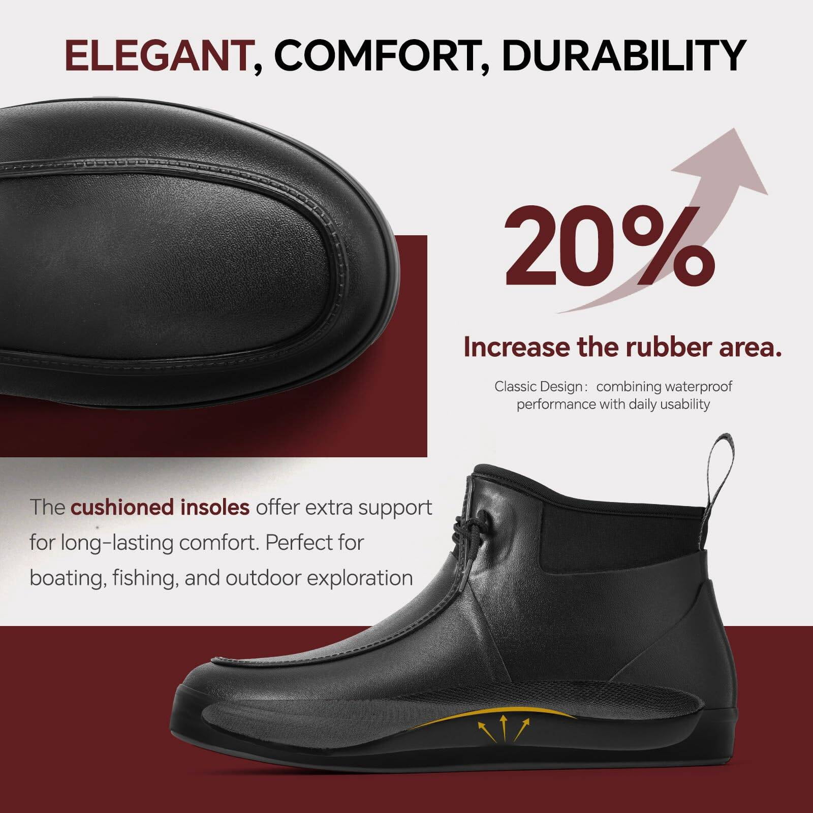 Deck Boots for Men Waterproof Rain Boots Durable Rubber Boots Comfortable Fishing Loafers Slip On Moc Toe Shoes Non Slip Boat Shoes for Fishing, Gardening, Daily, Working, Sailing