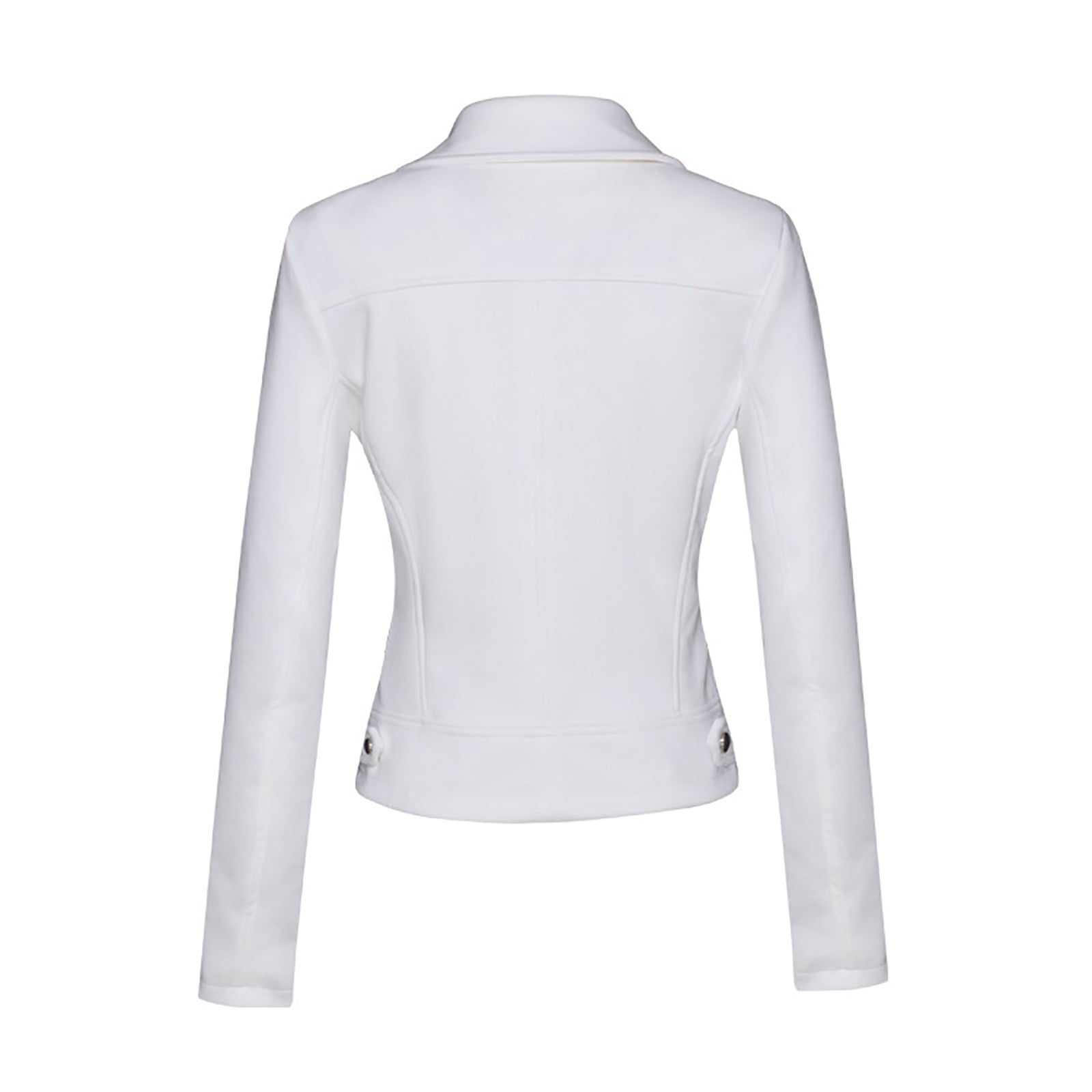 WCMZJ Women's Faux Leather Moto Biker Short Coat Jacket Long Sleeve Zipper Closure PU Outwear with Pockets White S