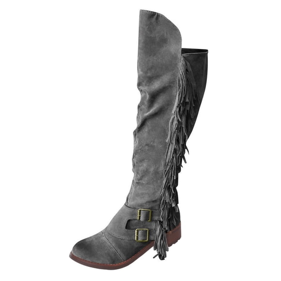 Kcodviy Boots for Women Casual Snow Boots S for Women Retro Fringe Over The Snow Boots for Women S Knee Long Boots Square Womens Snow Boots Size 8 Heels Shoes