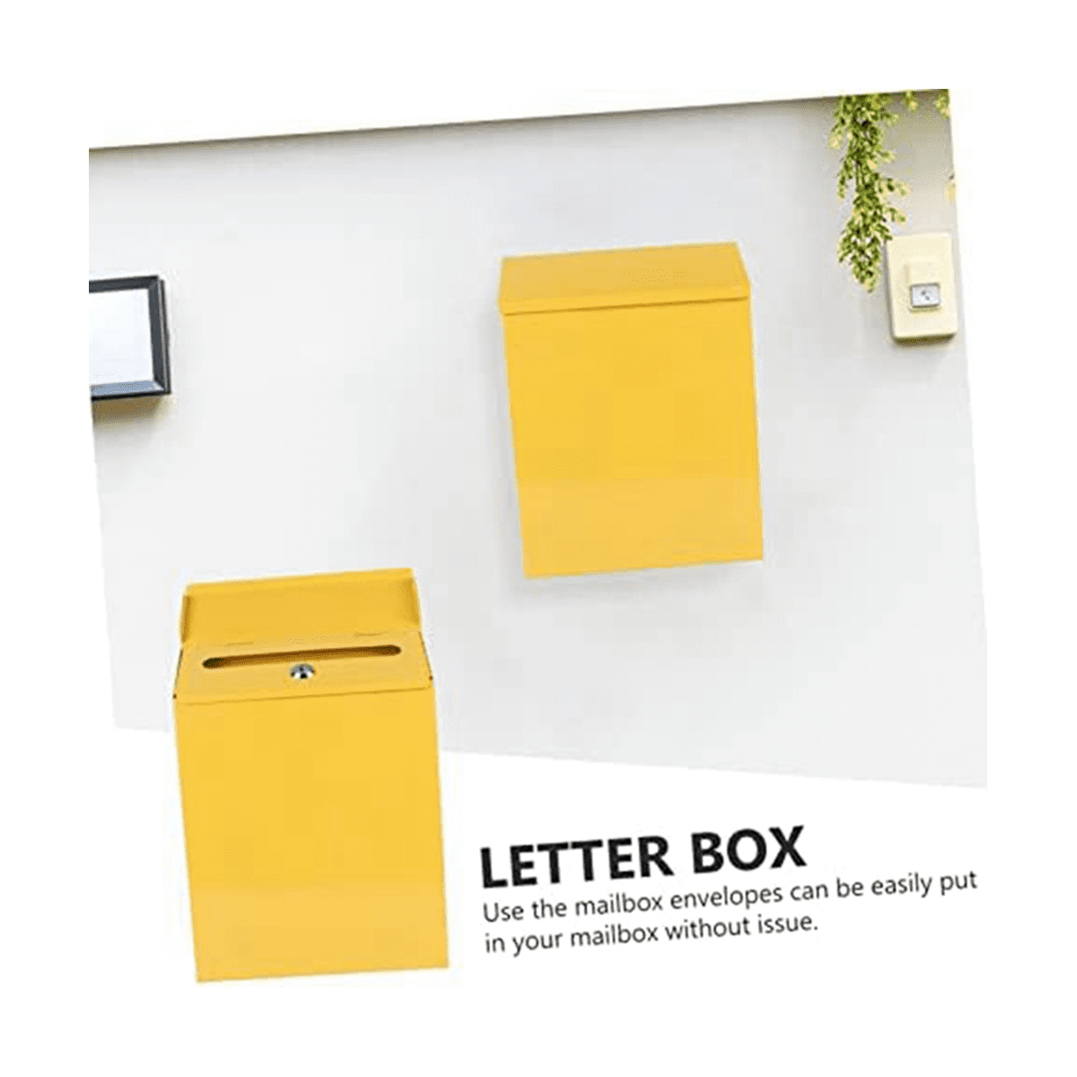 Mailbox Small Yellow with Lock Wall Post-Mount Mailbox, Iron Door
