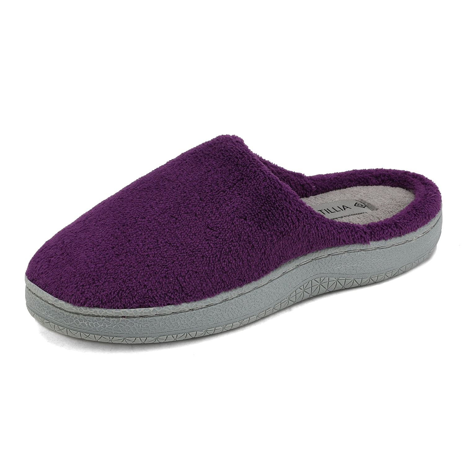 Moonbeams Purple Quilted Moccasin Slippers for Women Soft Fuzzy Micro Terry 