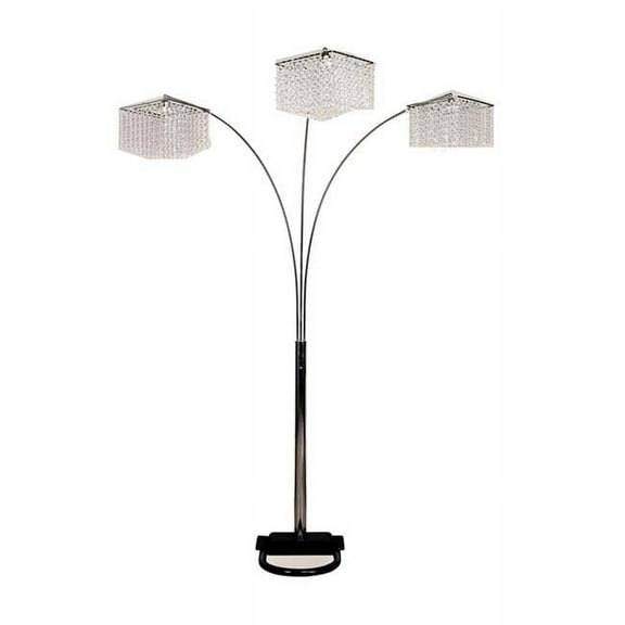 Floor Lamp with Three Hanging Crystal Shades, Black & Silver