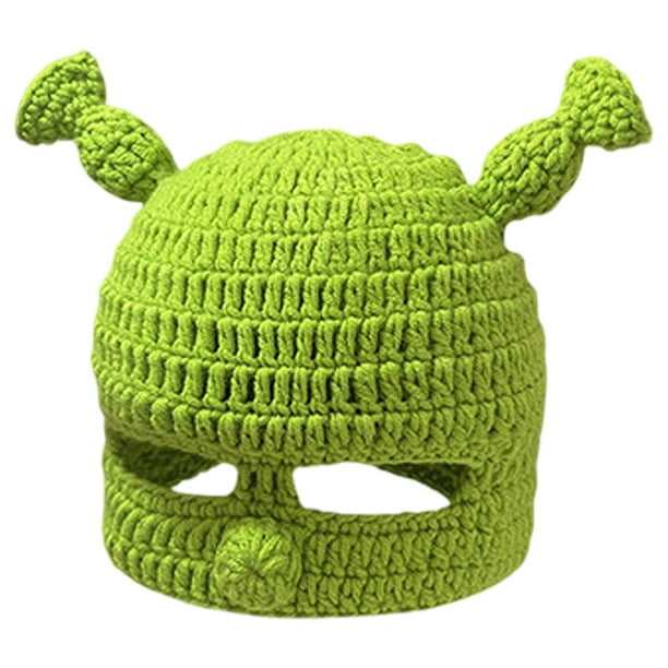 Gorro verde de cabeza completa, gorros de Shrek con lindas orejas, gorro de punto con máscara, divertido accesorio de cosplay de Halloween