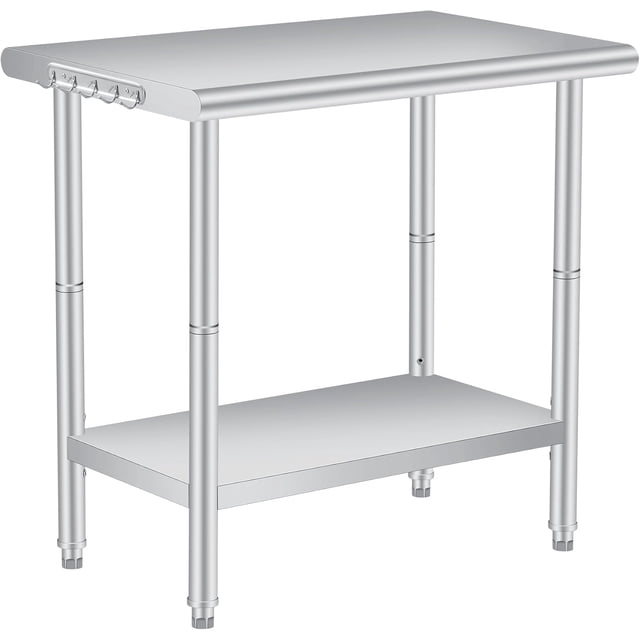 Table de Préparation en Acier Inoxydable 36 Po x24 Po avec Tablette Inférieure Réglable et Crochets - Poste de Travail Commercial Robuste pour Cuisine, Buanderie, Atelier