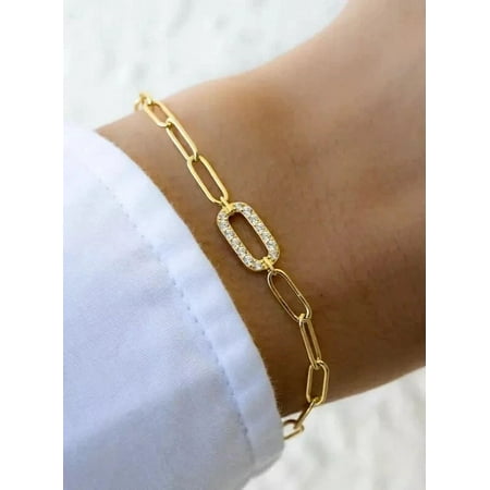Lab Created Diamond 0.50Ct Women Paper Clip Bracelet 14K Yellow Gold Plated 7"in