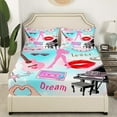 thumbnail image 3 of Erosebridal Guitar Piano Bed Sheets King,Red Lips Bedding King Size,Music Theme Sheet Set King,Lightweight Dreamy Bedroom Decorative,4 Pieces, 3 of 7
