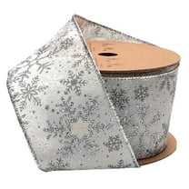 LaRibbons 2 1/2" Wired Ribbon, Silver Glitter Snowflake, 10 Yard Roll
