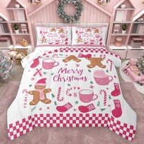 Feelyou Cute Gingerbread Man Queen Comforter Set, Cartoon Christmas Bedding Sets, Teens Kids Women Girls Reversible Bedding Comforter Set, Breathable Home Decor, 3pcs