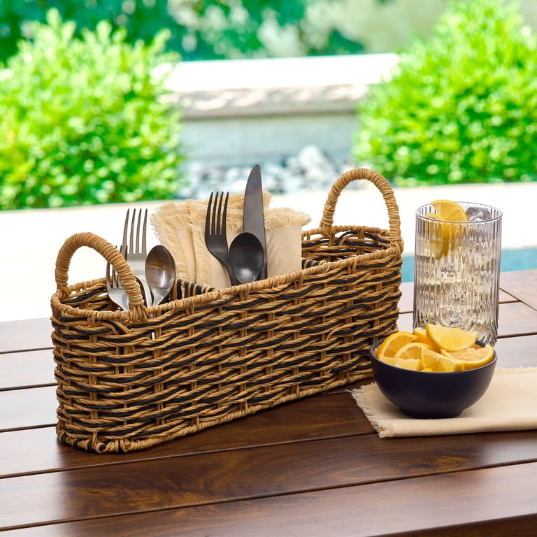 Better Homes & Gardens Resin Rattan Oval Caddy with Handles for