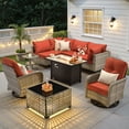 thumbnail image 3 of Ovios Outdoor Patio Furniture Set 9 Pieces Rattan Wicker Sectional with 42" Gas Fire Pit, Swivel Chairs, Solar Table, Orange Red, 3 of 10