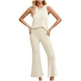 thumbnail image 2 of uublik Plus Size Country Concert Outfits Knit Loose Tank Tops Flared Pants 2 Piece Set Beige, L, 2 of 4