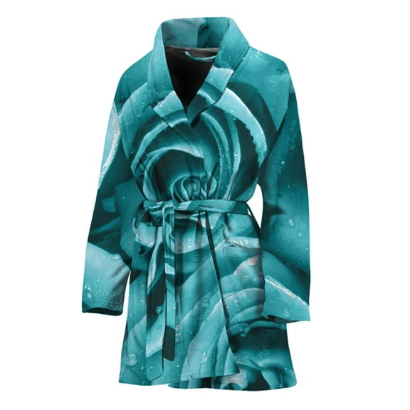 Turquoise Rose Flower Women Bathrobe One Size Univeral Fits, Floral Fashion Lightweight Plush Fleece Long Robe For Women
