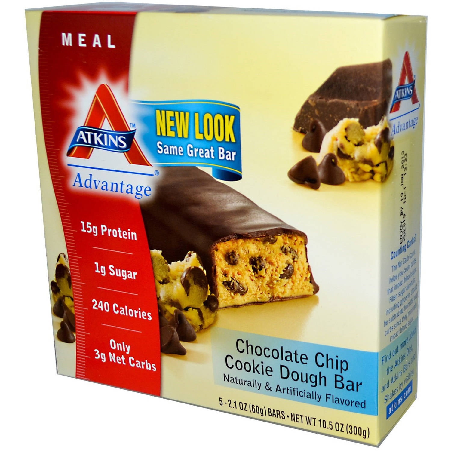 Atkins Advantage Chocolate Chip Cookie Dough Bars, 2.1 oz, 5 count by