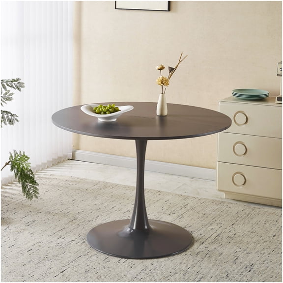 CHAMPFLAG Round Pedestal Dining Table, 42 Inch Grey MDF Kitchen Table Set for 4-6, Mid Century Tulip Style Diner Table for Small Space